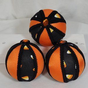 Decorative Halloween Candy Corn Fabric Ornament Balls,‎ Set of 3 Hand Crafted
